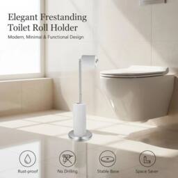 PAWNORA WHITE Silver Toilet Roll Holder Free Standing 2-in-1 - thumbnail 5