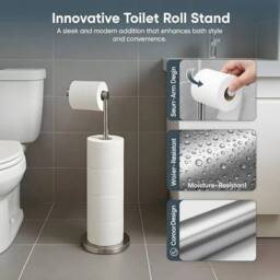PAWNORA WHITE Silver Toilet Roll Holder Free Standing 2-in-1 - thumbnail 3
