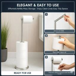 PAWNORA WHITE Silver Toilet Roll Holder Free Standing 2-in-1 - thumbnail 4