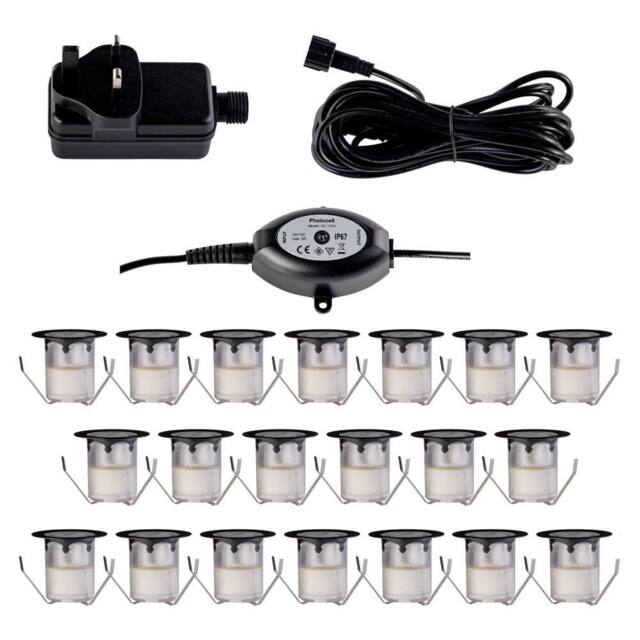 First Choice Lighting Set of 20 - 30mm Black IP67 Warm White LED Decking Kit Photocell - image 1