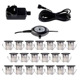 First Choice Lighting Set of 20 - 30mm Black IP67 Warm White LED Decking Kit Photocell - thumbnail 1