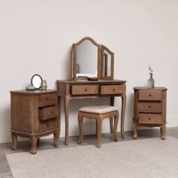 Melody Maison Dark Wood Dressing Table Desk With Triple Mirror, Stool & Pair Of Bedside Tables - Ashwell Range in Dark Brown - thumbnail 4