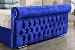 UK Bed Furniture Faye Gas Lift Ottoman Upholstered Bed with 48 Inch Button Headboard in Blue - Size: Double - thumbnail 3