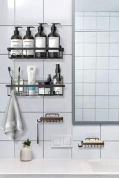 Living and Home 4Pcs No Drill Shower Caddy Set with Wall Stickers in Black - thumbnail 2