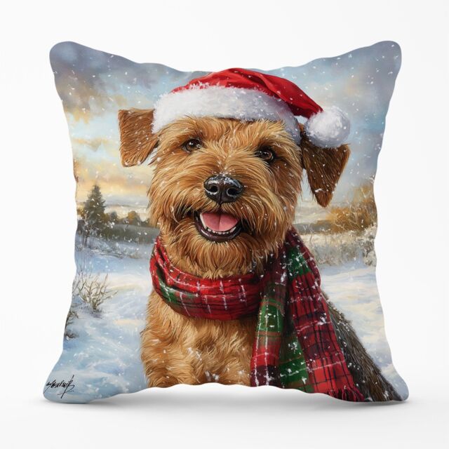 Warren Reed - Designer Snowy Christmas Irish Terrier Cushion in Brown - Size: 60 cm x 60 cm - image 1
