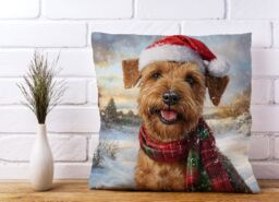 Warren Reed - Designer Snowy Christmas Irish Terrier Cushion in Brown - Size: 60 cm x 60 cm - thumbnail 2