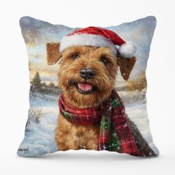 Warren Reed - Designer Snowy Christmas Irish Terrier Cushion in Brown - Size: 60 cm x 60 cm - thumbnail 1
