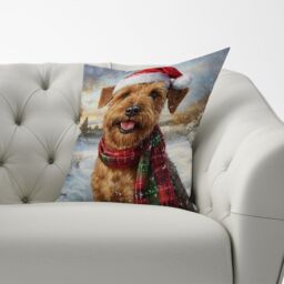 Warren Reed - Designer Snowy Christmas Irish Terrier Cushion in Brown - Size: 60 cm x 60 cm - thumbnail 3