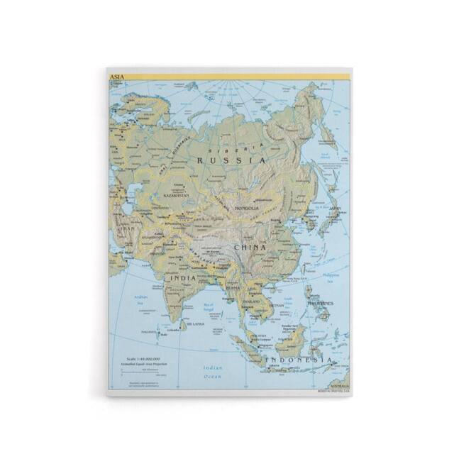 "Artery8 CIA 2004 Map of Asia China Russia India Canvas Wall Art Print in Blue - Size: W24"" x H32""" - image 1