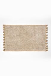 Homescapes Tufted Bath Mat 100% Cotton with Pom Pom Edges in Beige - thumbnail 1