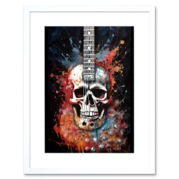 "Artery8 Wall Art Print Electric Skull Guitar Death Metal Music Concept Splatter Art Modern Acrylic Painting Artwork Framed 9X7 Inch - Size: W7"" x H9""" - thumbnail 1
