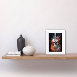 "Artery8 Wall Art Print Electric Skull Guitar Death Metal Music Concept Splatter Art Modern Acrylic Painting Artwork Framed 9X7 Inch - Size: W7"" x H9""" - thumbnail 2
