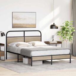 Berkfield Home Bed Frame Without Mattress 140x190 cm Smoked Oak Engineered Wood in Brown - thumbnail 4