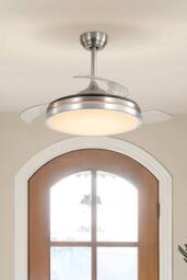Living and Home Remote Control Acrylic Ceiling Fan Light with Retracted Blades in Silver - thumbnail 2