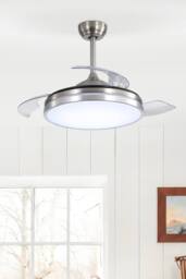 Living and Home Remote Control Acrylic Ceiling Fan Light with Retracted Blades in Silver - thumbnail 1