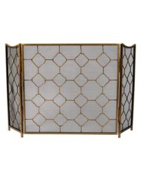 Traditional Antique Brass Marrakesh Footed Fireplace Guard Fire Screen Guard H63cm x W106cm - thumbnail 3