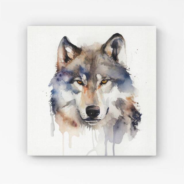 "Warren Reed - Designer Wolf Watercolour Canvas in Brown - Size: W30"" x H30""" - image 1