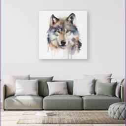 "Warren Reed - Designer Wolf Watercolour Canvas in Brown - Size: W30"" x H30""" - thumbnail 4