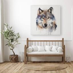 "Warren Reed - Designer Wolf Watercolour Canvas in Brown - Size: W30"" x H30""" - thumbnail 3