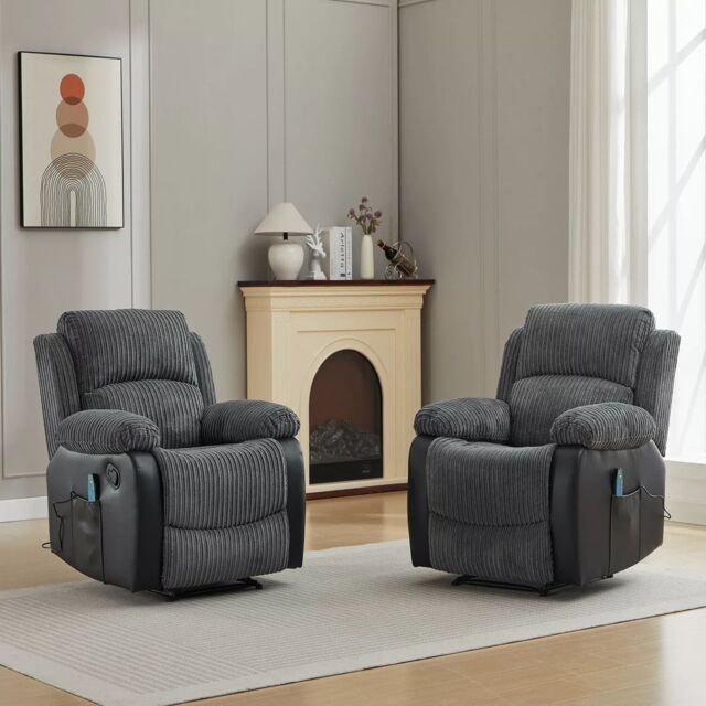 FURNITURE ONE Corduroy Fabric Electric Massage Sofa Suit - 1+1 Seater Set in Grey - image 1