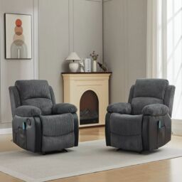 FURNITURE ONE Corduroy Fabric Electric Massage Sofa Suit - 1+1 Seater Set in Grey - thumbnail 1