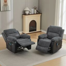 FURNITURE ONE Corduroy Fabric Electric Massage Sofa Suit - 1+1 Seater Set in Grey - thumbnail 3