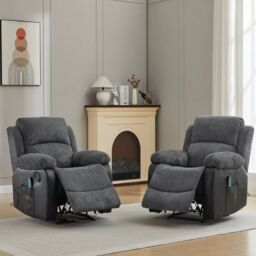 FURNITURE ONE Corduroy Fabric Electric Massage Sofa Suit - 1+1 Seater Set in Grey - thumbnail 2
