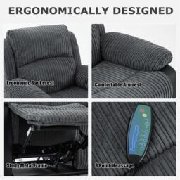 FURNITURE ONE Corduroy Fabric Electric Massage Sofa Suit - 1+1 Seater Set in Grey - thumbnail 5