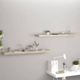 Berkfield Home Durable Floating Wall Shelves 2 pcs Oak 120x23.5x3.8 cm MDF in Light Tan - thumbnail 2