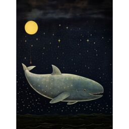 "Artery8 Wall Art Print Whale Breach at Full Moon Reach for the Stars Conceptual Artwork Kids Bedroom Poster in Black - Size: W12"" x H16""" - thumbnail 1