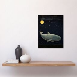 "Artery8 Wall Art Print Whale Breach at Full Moon Reach for the Stars Conceptual Artwork Kids Bedroom Poster in Black - Size: W12"" x H16""" - thumbnail 2