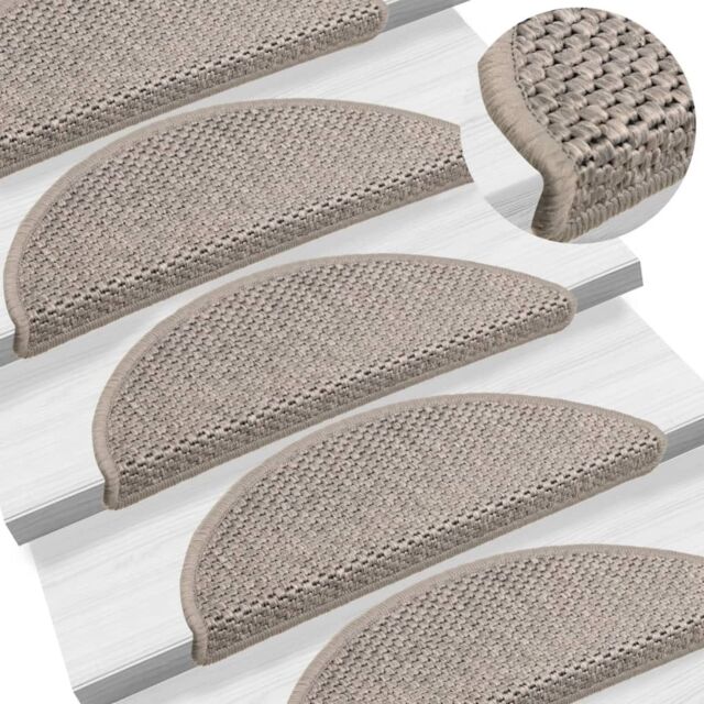 Berkfield Home Stair Mats Self-adhesive Sisal-Look 15 pcs 56x17x3 cm Silver in Taupe - Size: Medium - image 1