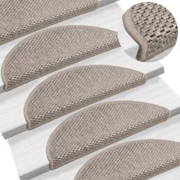 Berkfield Home Stair Mats Self-adhesive Sisal-Look 15 pcs 56x17x3 cm Silver in Taupe - Size: Medium - thumbnail 1