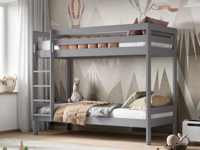 Noomi Nora Solid Wood Bunk Bed in Grey - Size: EU Single - image 1