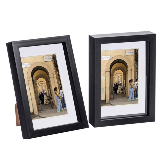 "Nicola Spring 3D Box Photo Frames with 4"" x 6"" Mounts - A5 (6"" x 8"") - White Mount - Pack of 2 in Black" - image 1