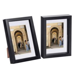 "Nicola Spring 3D Box Photo Frames with 4"" x 6"" Mounts - A5 (6"" x 8"") - White Mount - Pack of 2 in Black" - thumbnail 1
