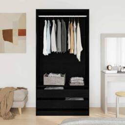 Berkfield Home Black Oak Wardrobe - 100 x 50 x 200 cm - Made from Engineered Wood - thumbnail 4