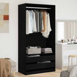 Berkfield Home Black Oak Wardrobe - 100 x 50 x 200 cm - Made from Engineered Wood - thumbnail 2