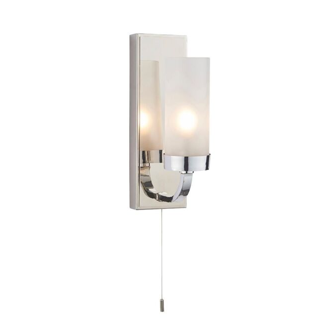 Loops Polished Chrome Bathroom Wall Light & Frosted Glass Shade - Decorative Sconce in Clear - image 1