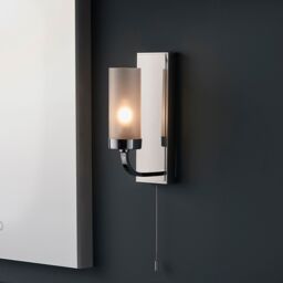 Loops Polished Chrome Bathroom Wall Light & Frosted Glass Shade - Decorative Sconce in Clear - thumbnail 3