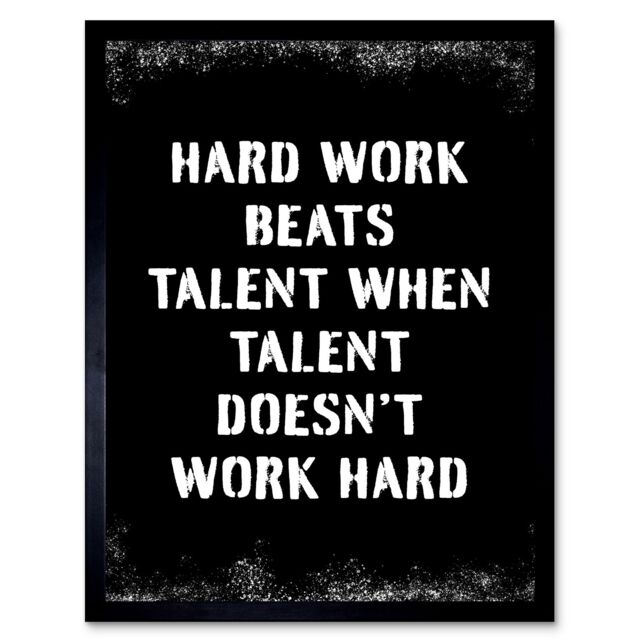 "Artery8 Wall Art Print Hard Work Beats Talent When Talent Doesn't Work Hard Inspirational Gym Art Framed in Black - Size: W12"" x H16""" - image 1