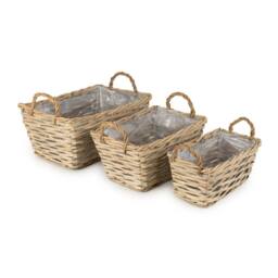 Madison & Mayfair Set of Three Wicker Baskets with Liners & Handles in Brown - thumbnail 2