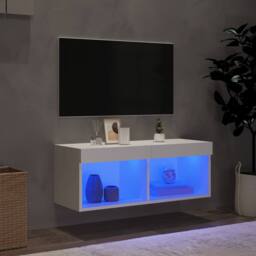 Berkfield Home TV Cabinet with LED Lights White 80x30x30 cm - Size: 80 x 30 x 30 cm - thumbnail 3