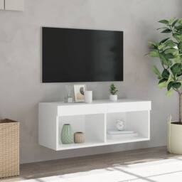 Berkfield Home TV Cabinet with LED Lights White 80x30x30 cm - Size: 80 x 30 x 30 cm - thumbnail 5