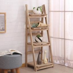 KORVIXA Foldable Ladder Shelf 4 Tier Wooden Planter Stand in Natural - Size: 0.6m2