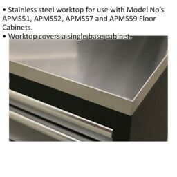 Loops 680mm Stainless Steel Worktop for ys02633 ys02634 ys02639 & ys02641 Cabinets in Metallics - thumbnail 2