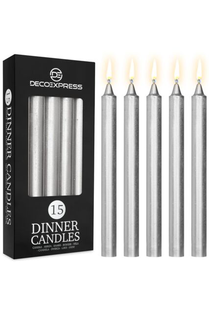 Deco Express Set Of 15 Taper Rustic Taper Candles in Silver - image 1