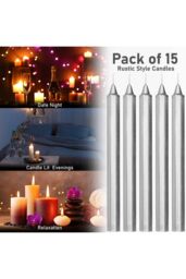Deco Express Set Of 15 Taper Rustic Taper Candles in Silver - thumbnail 6