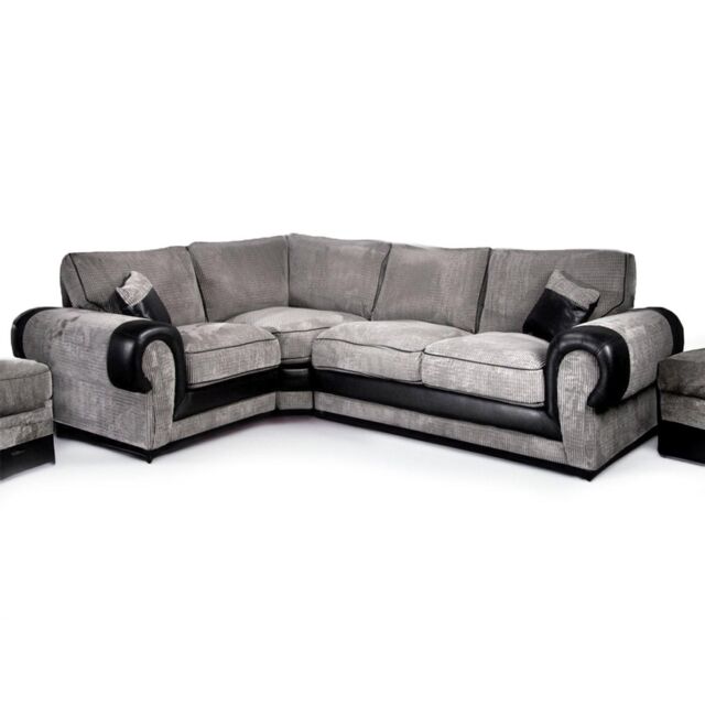 Furnishings For Less UK Large Portland Fabric & Leather 4 Seater L Shaped Corner Sofa Roll Arm Fullback Left Hand Facing in Grey - image 1