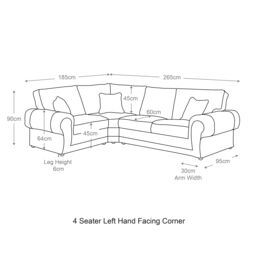 Furnishings For Less UK Large Portland Fabric & Leather 4 Seater L Shaped Corner Sofa Roll Arm Fullback Left Hand Facing in Grey - thumbnail 7